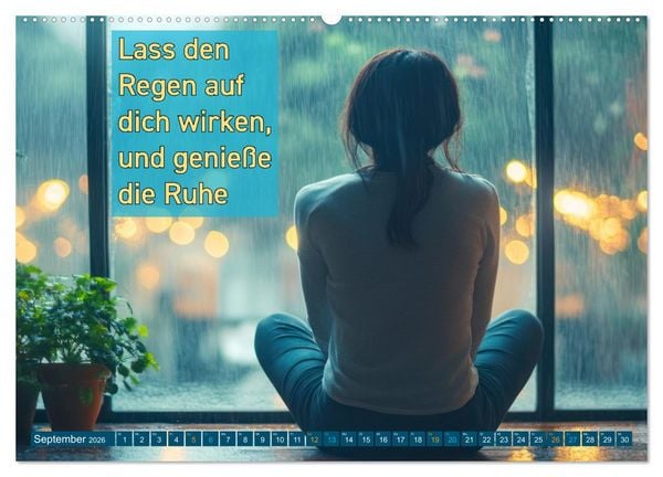 Produktbild: Regenmomente &ndash; Spr&uuml;che f&uuml;r graue Tage (hochwertiger Premium Wandkalender 2026 DIN A2 quer), Kunstdruck in Hochglanz