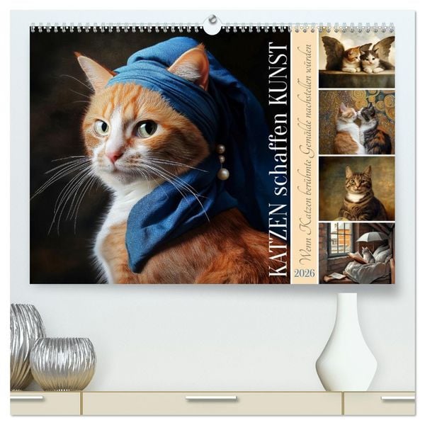 Katzen schaffen Kunst (hochwertiger Premium Wandkalender 2026 DIN A2 quer), Kunstdruck in Hochglanz