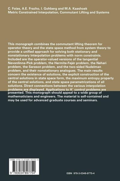 Produktbild: Metric Constrained Interpolation, Commutant Lifting and Systems