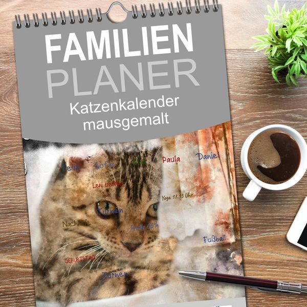 Produktbild: Familienplaner 2026 - Katzenkalender mausgemalt mit 5 Spalten (Wandkalender, 21 x 45 cm) CALVENDO