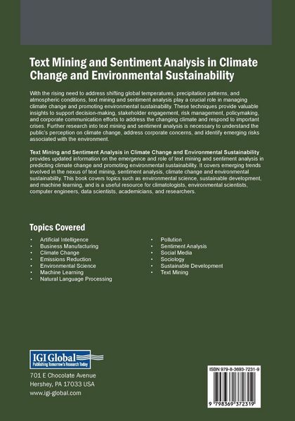 Produktbild: Text Mining and Sentiment Analysis in Climate Change and Environmental Sustainability