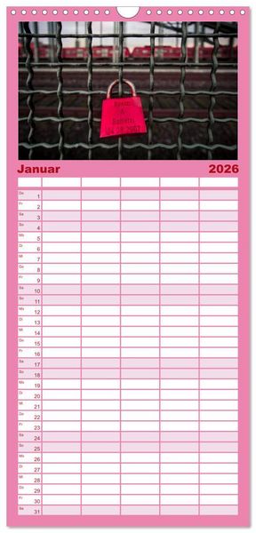 Produktbild: Familienplaner 2026 - Liebesschl&ouml;sser, Ich liebe Dich mit 5 Spalten (Wandkalender, 21 x 45 cm) CALVENDO