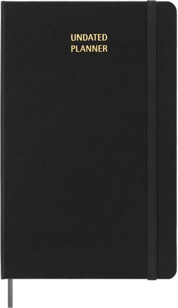 Produktbild: Moleskine undatierter Wochen Notizkalender, L/A5, 1 Wo = 1 Seite, Rechts linierte Seite, Fester Einband mit Textpr&auml;gung gold, Schwarz