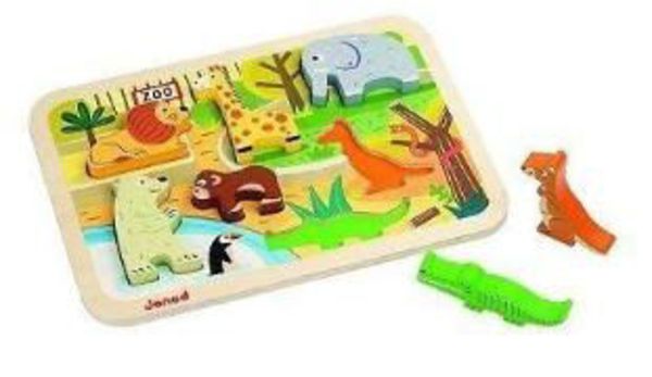 JURATOYS Zoo-Abenteuer: 7-teiliges Holzfiguren-Puzzle zum Greifen und Spielen