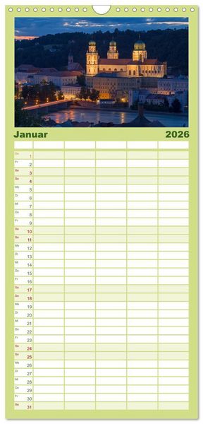 Produktbild: Familienplaner 2026 - Passau - Dreifl&uuml;ssestadt an Donau, Inn und Ilz mit 5 Spalten (Wandkalender, 21 x 45 cm) CALVENDO