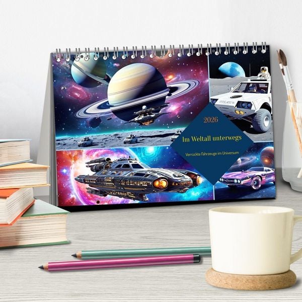 Produktbild: Im Weltall unterwegs - Verr&uuml;ckte Fahrzeuge im Universum (Tischkalender 2026 DIN A5 quer), CALVENDO Monatskalender