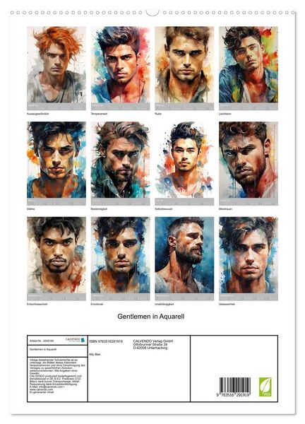 Produktbild: Gentlemen in Aquarell (hochwertiger Premium Wandkalender 2026 DIN A2 hoch), Kunstdruck in Hochglanz
