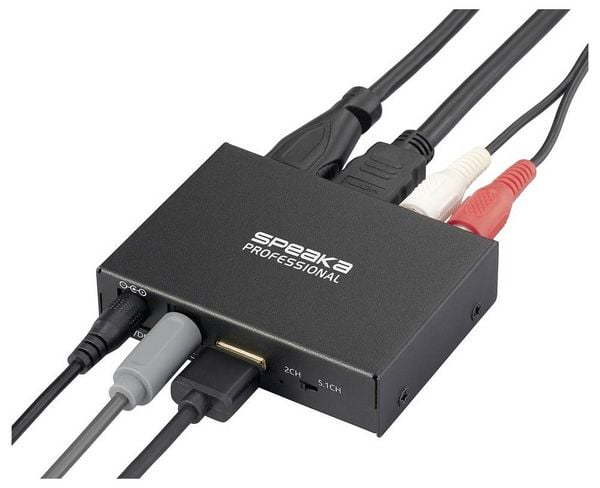 Produktbild: SpeaKa Professional SP-HDS-300 2 Port HDMI-Splitter Ultra HD-f&auml;hig, mit eingebautem Konverter, mit Audio-Ports 3480 x 2160 Pixel Schwarz