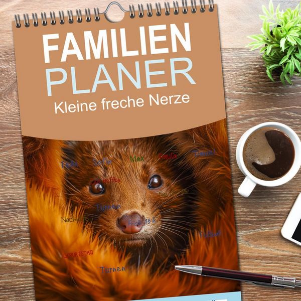 Produktbild: Familienplaner 2026 - Kleine freche Nerze mit 5 Spalten (Wandkalender, 21 x 45 cm) CALVENDO