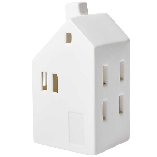 Produktbild: Haus Schrägdach Porzellan mit LED weiß 13x6x7cm