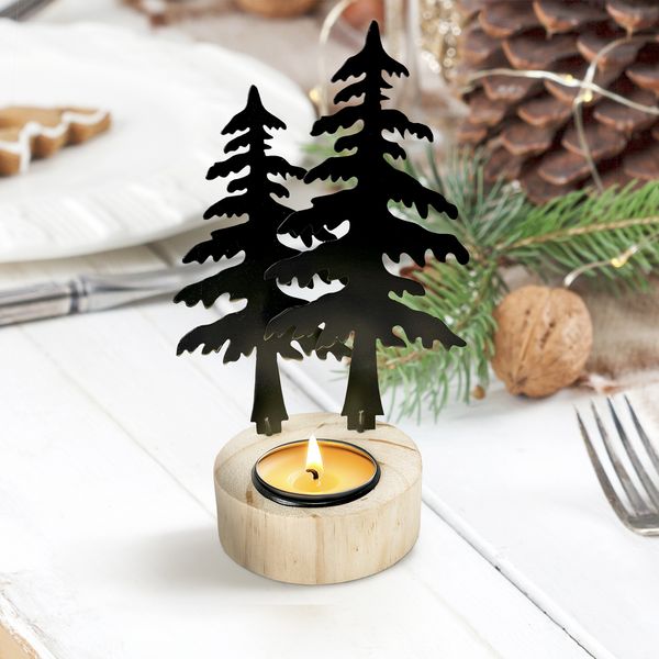 Produktbild: HTI-Living Teelichthalter mit Motiv "Wald" Schwarz Teelichthalter mit Motiv "Wald" Schwarz