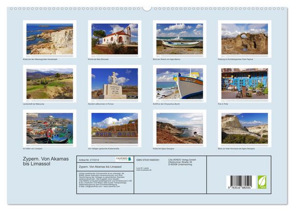 Produktbild: Zypern. Von Akamas bis Limassol (hochwertiger Premium Wandkalender 2026 DIN A2 quer), Kunstdruck in Hochglanz