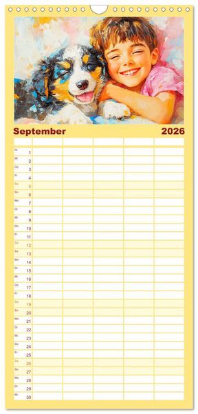 Produktbild: Familienplaner 2026 - Mensch und Hund. Herzensverbindungen mit 5 Spalten (Wandkalender, 21 x 45 cm) CALVENDO