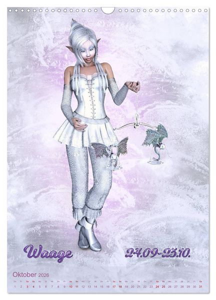 Produktbild: M&auml;dchen im Manga Style (Sternzeichen) (Wandkalender 2026 DIN A3 hoch), CALVENDO Monatskalender
