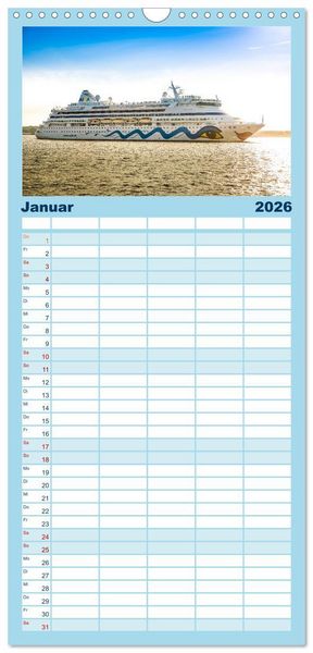 Produktbild: Familienplaner 2026 - Kreuzfahrtschiffe mit 5 Spalten (Wandkalender, 21 x 45 cm) CALVENDO