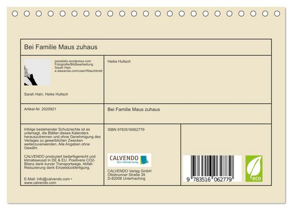 Produktbild: Bei Familie Maus zuhaus (Tischkalender 2026 DIN A5 quer), CALVENDO Monatskalender