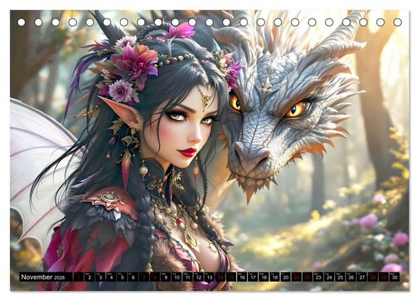 Produktbild: Elves and Dragons - A magical connection (Desk Calendar 2026 DIN A5 landscape), CALVENDO 12 Month DeskCalendar