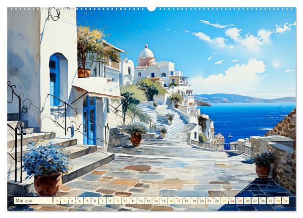 Produktbild: Santorini Inseltr&auml;ume (hochwertiger Premium Wandkalender 2026 DIN A2 quer), Kunstdruck in Hochglanz