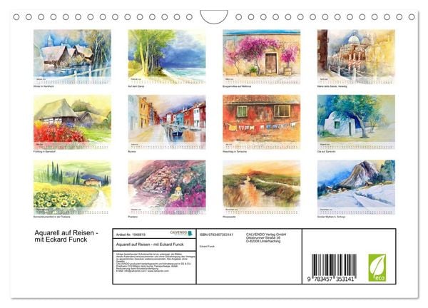 Produktbild: Aquarell auf Reisen - mit Eckard Funck (Wandkalender 2026 DIN A4 quer), CALVENDO Monatskalender