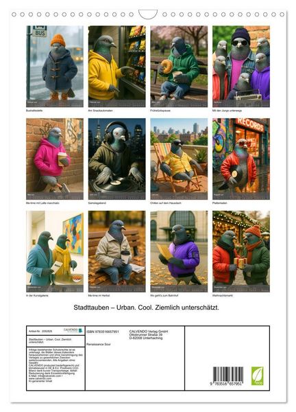 Produktbild: Stadttauben &ndash; Urban. Cool. Ziemlich untersch&auml;tzt. (Wandkalender 2026 DIN A3 hoch), CALVENDO Monatskalender