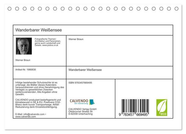 Produktbild: Wanderbarer Wei&szlig;ensee (Tischkalender 2026 DIN A5 quer), CALVENDO Monatskalender