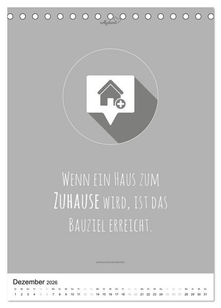 Produktbild: vollgeherzt: Der besondere Kalender f&uuml;r Bauherren mit motivierenden Hausbauzitaten (Tischkalender 2026 DIN A5 hoch), CALVENDO Monatskalender