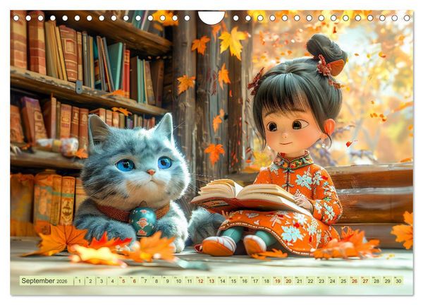 Produktbild: Lina und die Katzen - Magische Abenteuer in niedlichen Szenen (Wandkalender 2026 DIN A4 quer), CALVENDO Monatskalender