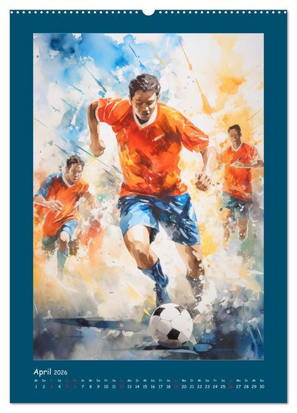 Produktbild: Leidenschaft Fussball. Stadionstimmung im Aquarellstil (Wandkalender 2026 DIN A2 hoch), CALVENDO Monatskalender