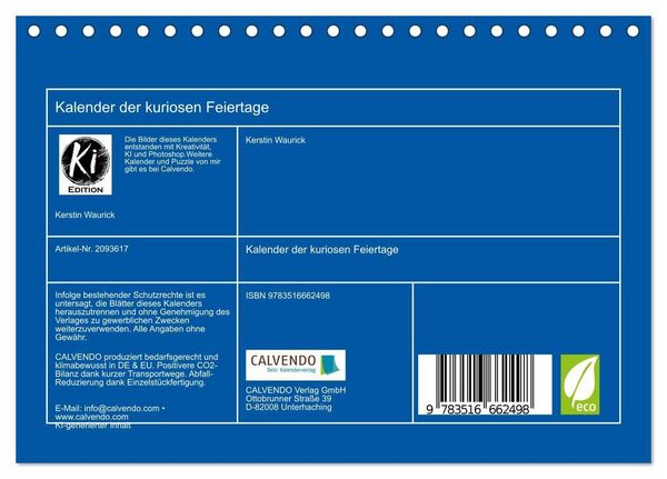 Produktbild: Kalender der kuriosen Feiertage (Tischkalender 2026 DIN A5 quer), CALVENDO Monatskalender