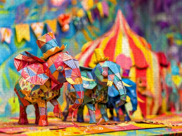 Produktbild: CALVENDO Puzzle Elefanten im Zirkus aus Papier. | 1000 Teile Lege-Gr&ouml;&szlig;e 64x48cm Foto-Puzzle f&uuml;r gl&uuml;ckliche Stunden