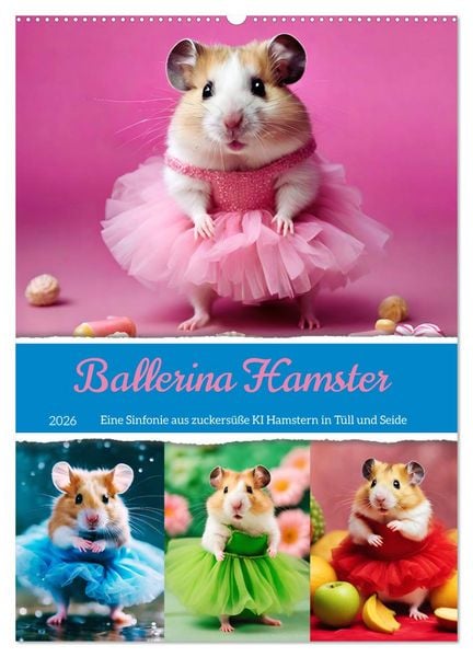 Ballerina Hamster - Eine Sinfonie aus zuckersüße KI Hamstern in Tüll und Seide (Wandkalender 2026 DIN A2 hoch), CALVENDO Monatskalender