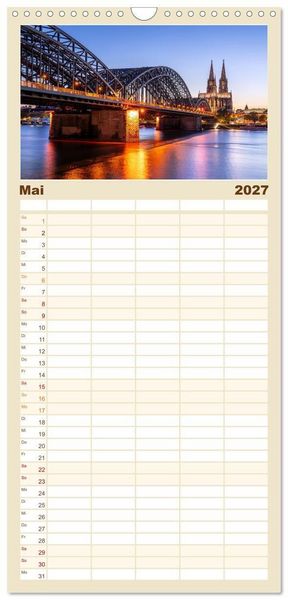 Produktbild: Familienplaner 2027 - Urbane Impressionen: Domstadt K&ouml;ln - Lebensgef&uuml;hl am Rhein mit 5 Spalten (Wandkalender, 21 x 45 cm) CALVENDO