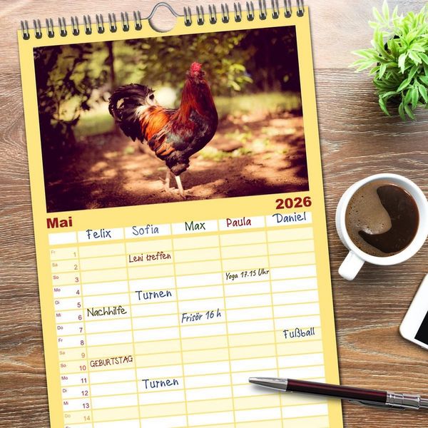 Produktbild: Familienplaner 2026 - H&uuml;hner in meinem Garten mit 5 Spalten (Wandkalender, 21 x 45 cm) CALVENDO