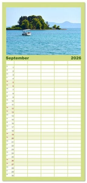 Produktbild: Familienplaner 2026 - Mediterraner Zauber - Korfu in all seinen Facetten mit 5 Spalten (Wandkalender, 21 x 45 cm) CALVENDO