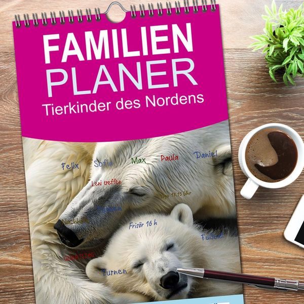 Produktbild: Familienplaner 2026 - Tierkinder des Nordens mit 5 Spalten (Wandkalender, 21 x 45 cm) CALVENDO
