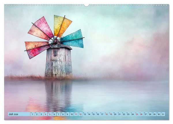 Produktbild: Windgefl&uuml;ster-M&uuml;hlenimpressionen (Wandkalender 2026 DIN A2 quer), CALVENDO Monatskalender