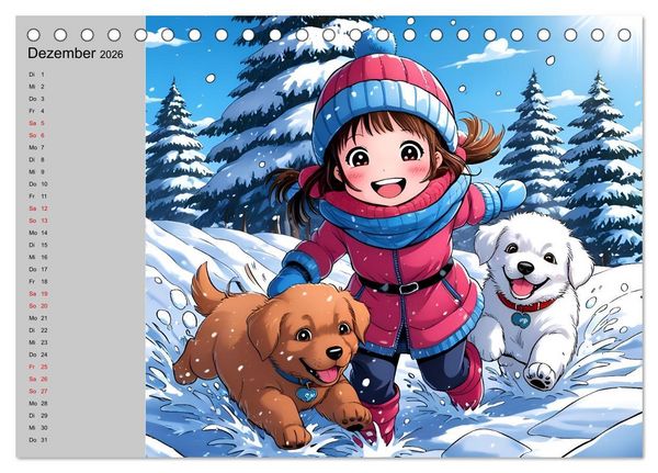 Produktbild: M&auml;dchen und ihre tierischen Freunde - Tierisch s&uuml;&szlig;e Mangas f&uuml;r M&auml;dchen (Tischkalender 2026 DIN A5 quer), CALVENDO Monatskalender