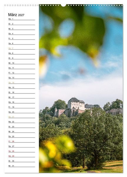 Produktbild: Sachsens Burgen und Schl&ouml;sser - Beschreibbarer Kalender mit Ortsangaben (Wandkalender 2027 DIN A2 hoch), CALVENDO Monatskalender