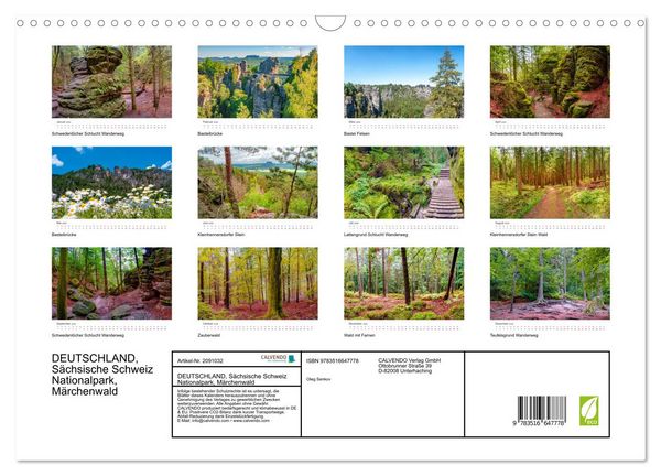 Produktbild: DEUTSCHLAND, S&auml;chsische Schweiz Nationalpark, M&auml;rchenwald (Wandkalender 2026 DIN A3 quer), CALVENDO Monatskalender