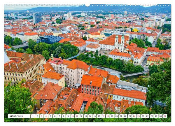 Produktbild: Graz - Ausblick auf die Dachlandschaft (hochwertiger Premium Wandkalender 2026 DIN A2 quer), Kunstdruck in Hochglanz