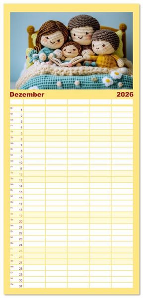 Produktbild: Familienplaner 2026 - Amigurumi Moments. Ein fantastischer Familienalltag mit 5 Spalten (Wandkalender, 21 x 45 cm) CALVENDO