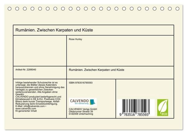Produktbild: Rum&auml;nien. Zwischen Karpaten und K&uuml;ste (Tischkalender 2027 DIN A5 quer), CALVENDO Monatskalender