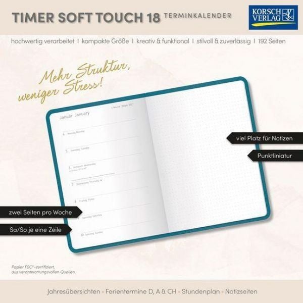 Produktbild: Timer Soft Touch 18 Monate petrol 2027/2028