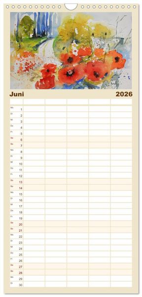 Produktbild: Familienplaner 2026 - Mit Aquarellen durch das Jahr mit 5 Spalten (Wandkalender, 21 x 45 cm) CALVENDO