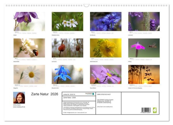Produktbild: Zarte Natur 2026 (Wandkalender 2026 DIN A2 quer), CALVENDO Monatskalender