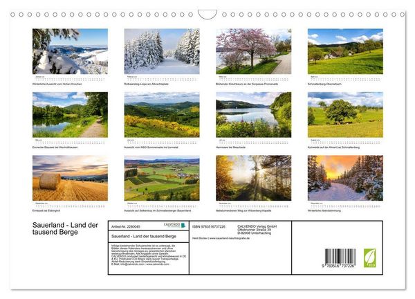 Produktbild: Sauerland - Land der tausend Berge (Wandkalender 2026 DIN A3 quer), CALVENDO Monatskalender