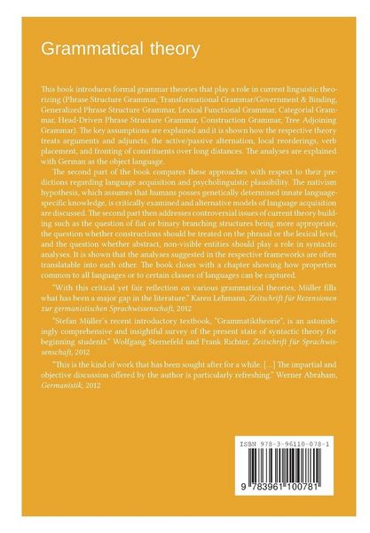 Produktbild: Grammatical theory: From transformational grammar to constraint-based approaches. Second revised and extended edition. Vol. II.