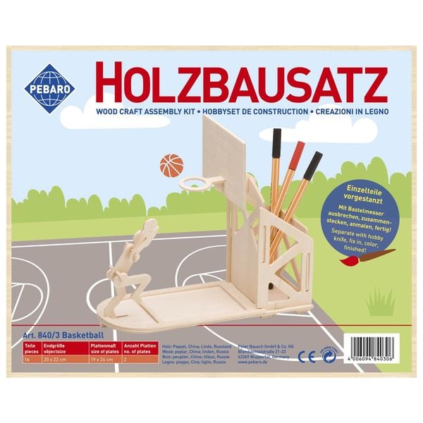 Produktbild: PEBARO 840/3 - Holzbausatz Stiftehalter Basketball, 16-teilig, Holzkonstruktion zum Zusammenstecken