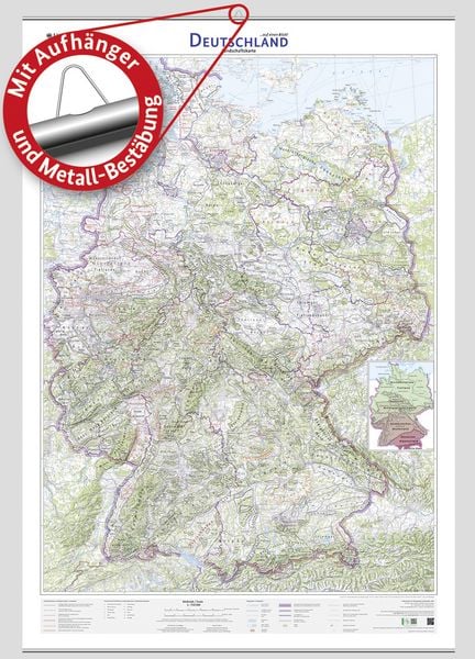 Deutschland auf einen Blick! Landschaftskarte 1:750 000 mit Aufhänger und Metall-Bestäbung, Sonstige von , Bundesamt f. Kartographie u. Geodäsie,