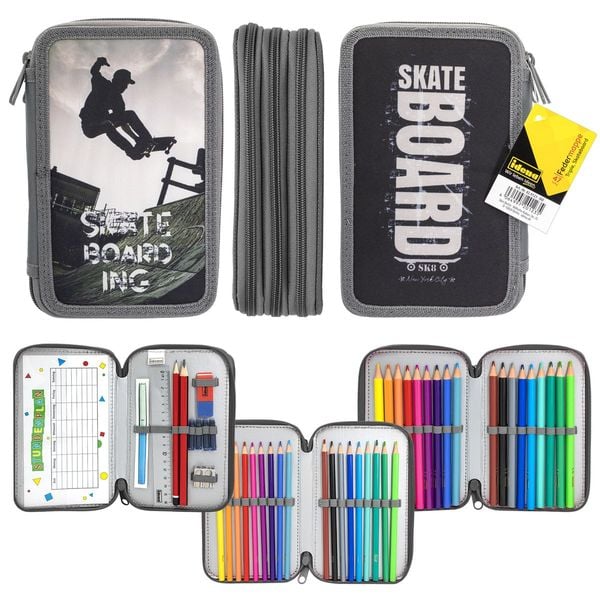 Idena Federmappe Triple Skateboard 47teilig